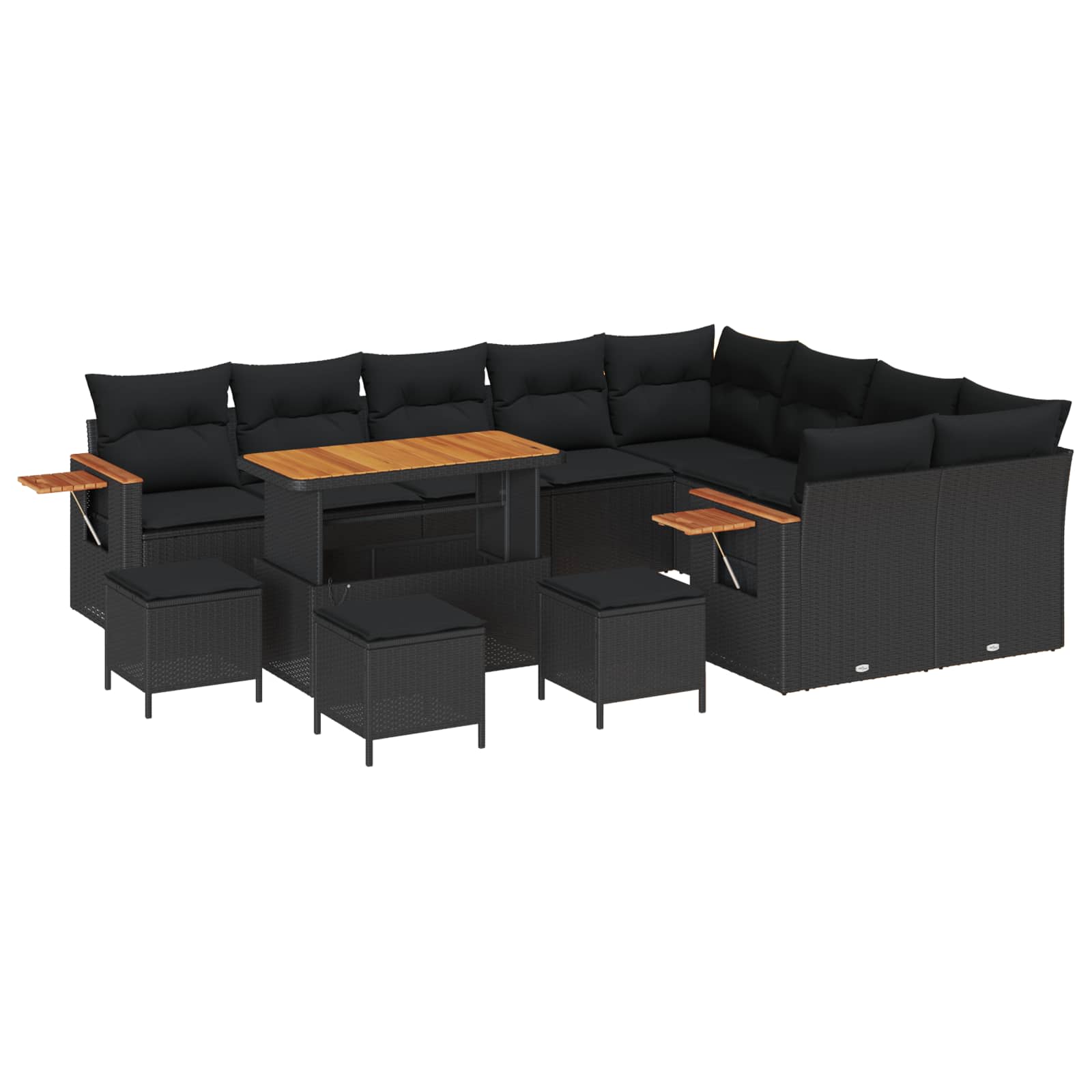 vidaXL Garten-Sofa-Set mit Kissen mit Speicher Schwarz Poly Rattan
