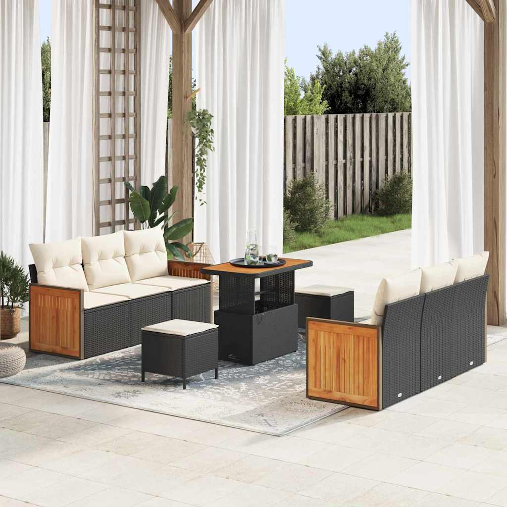 vidaXL Gartensofa-set mit Kissen 11 pcs Schwarz Poly-Rattan