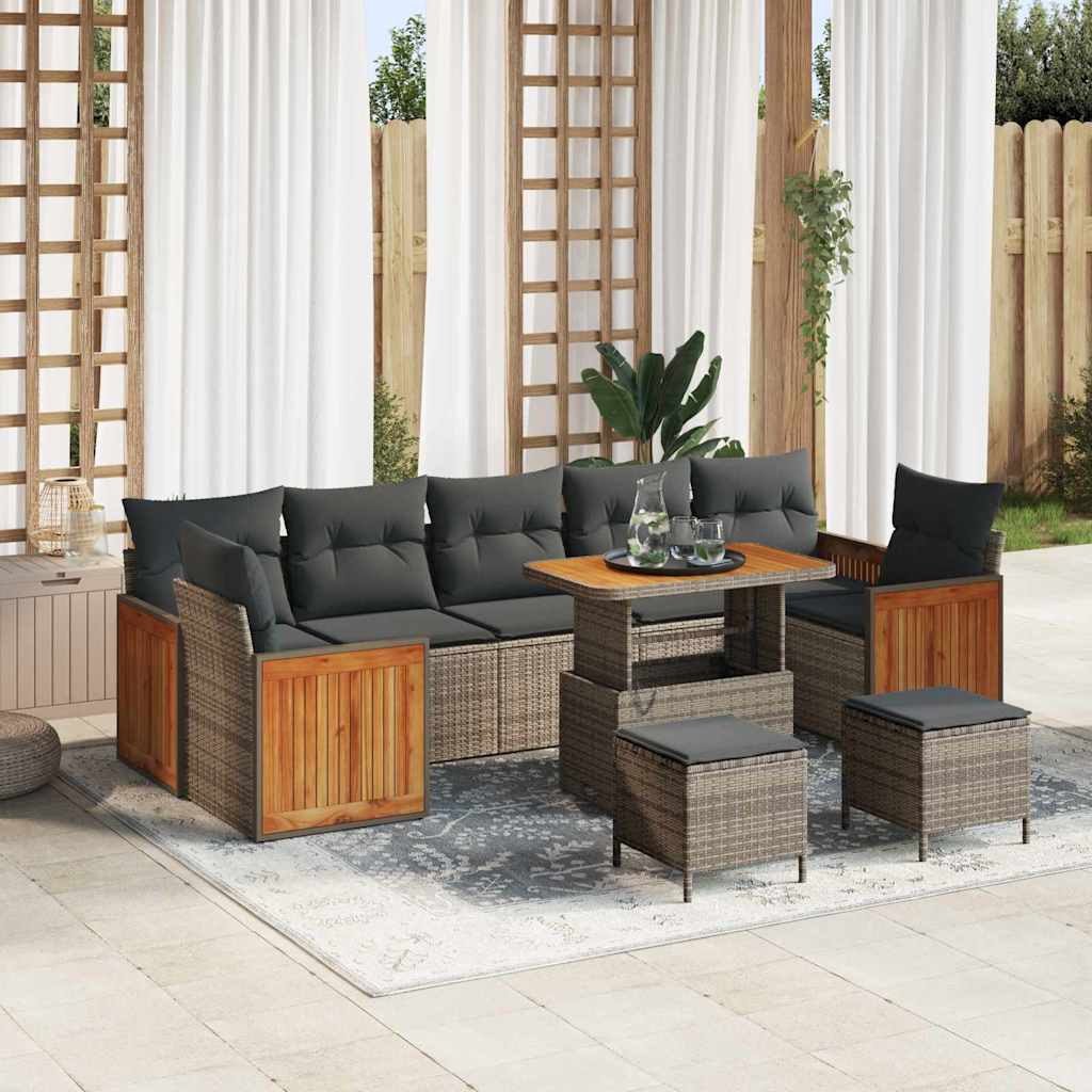 vidaXL Gartensofa-set mit Kissen 13 pcs Schwarz Poly-Rattan