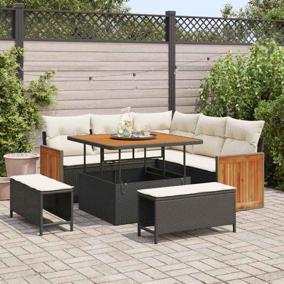 vidaXL Garten-Sofa-Set 8 pcs Schwarz und Braun Poly-Rattan