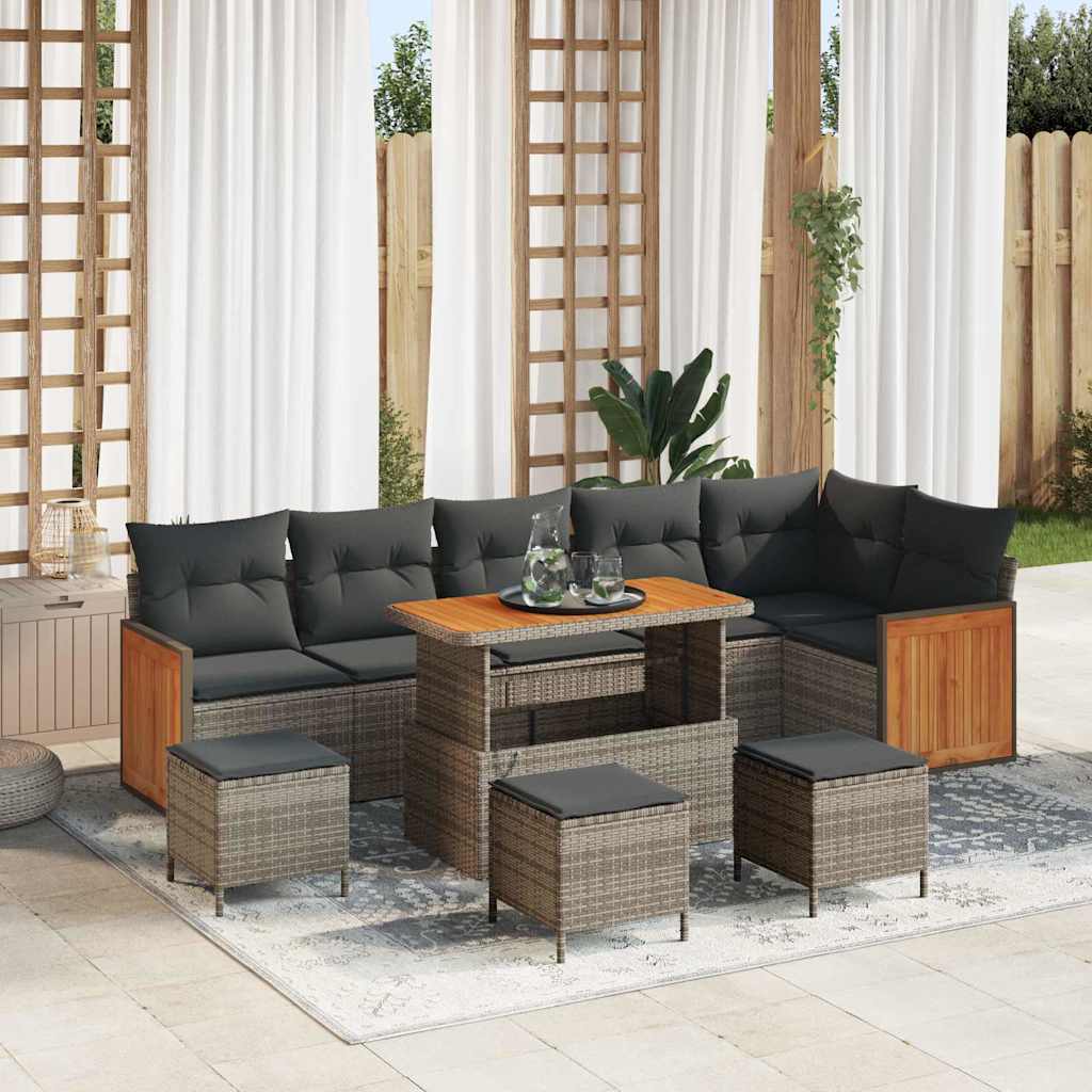 vidaXL Garten-Sofa-Set 9 pcs Schwarz und Braun Poly-Rattan