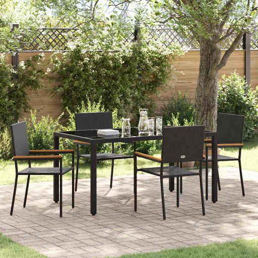 vidaXL Garten Essgruppe 3 pcs Schwarz Poly-Rattan