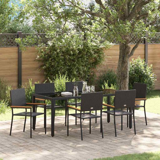vidaXL Garten Essgruppe 3 pcs Schwarz Poly-Rattan