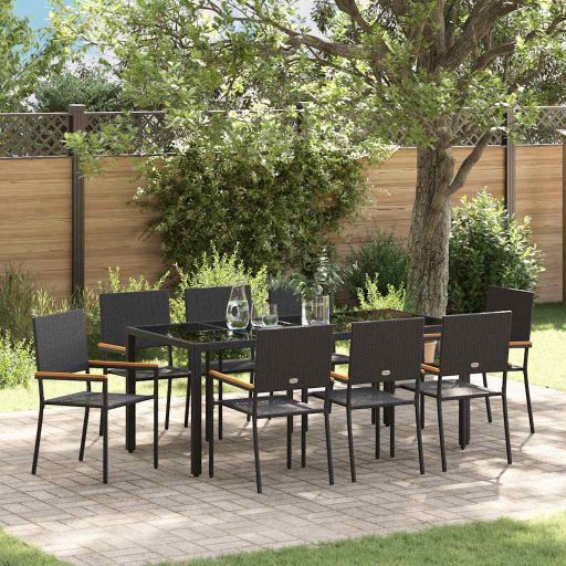 vidaXL Garten Essgruppe 3 pcs Schwarz Poly-Rattan