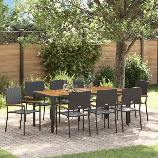 vidaXL Garten Essgruppe 3 pcs Schwarz Poly-Rattan