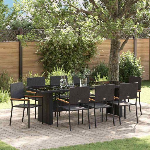 vidaXL Garten Essgruppe 9 pcs Schwarz Poly-Rattan