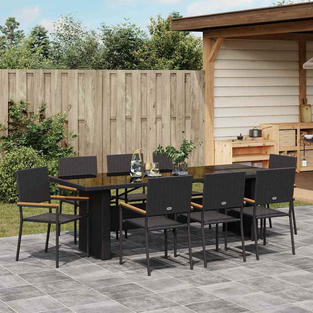 vidaXL Garten Essgruppe 9 pcs Schwarz Poly-Rattan