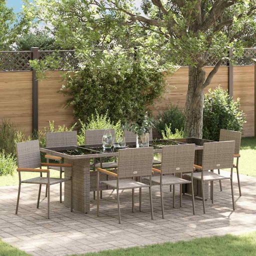 vidaXL Garten Essgruppe 9 pcs Schwarz Poly-Rattan