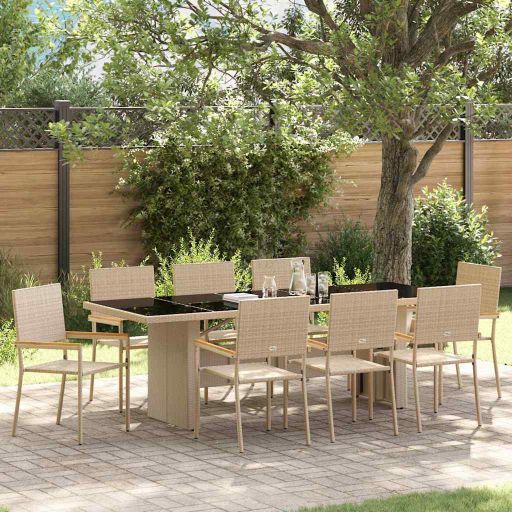 vidaXL Garten Essgruppe 9 pcs Schwarz Poly-Rattan