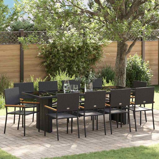 vidaXL Garten Essgruppe 9 pcs Schwarz Poly-Rattan