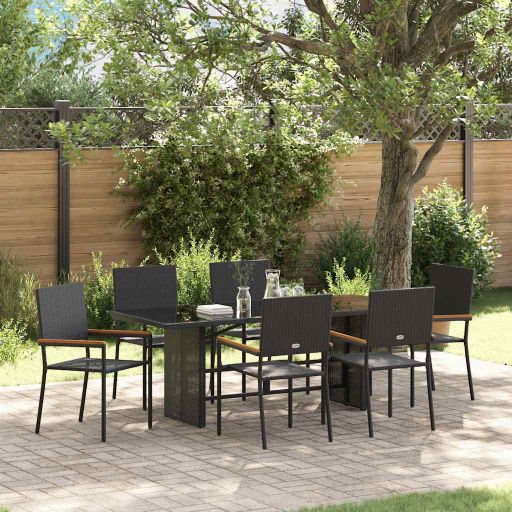 vidaXL Garten Essgruppe 7 pcs Schwarz Poly-Rattan