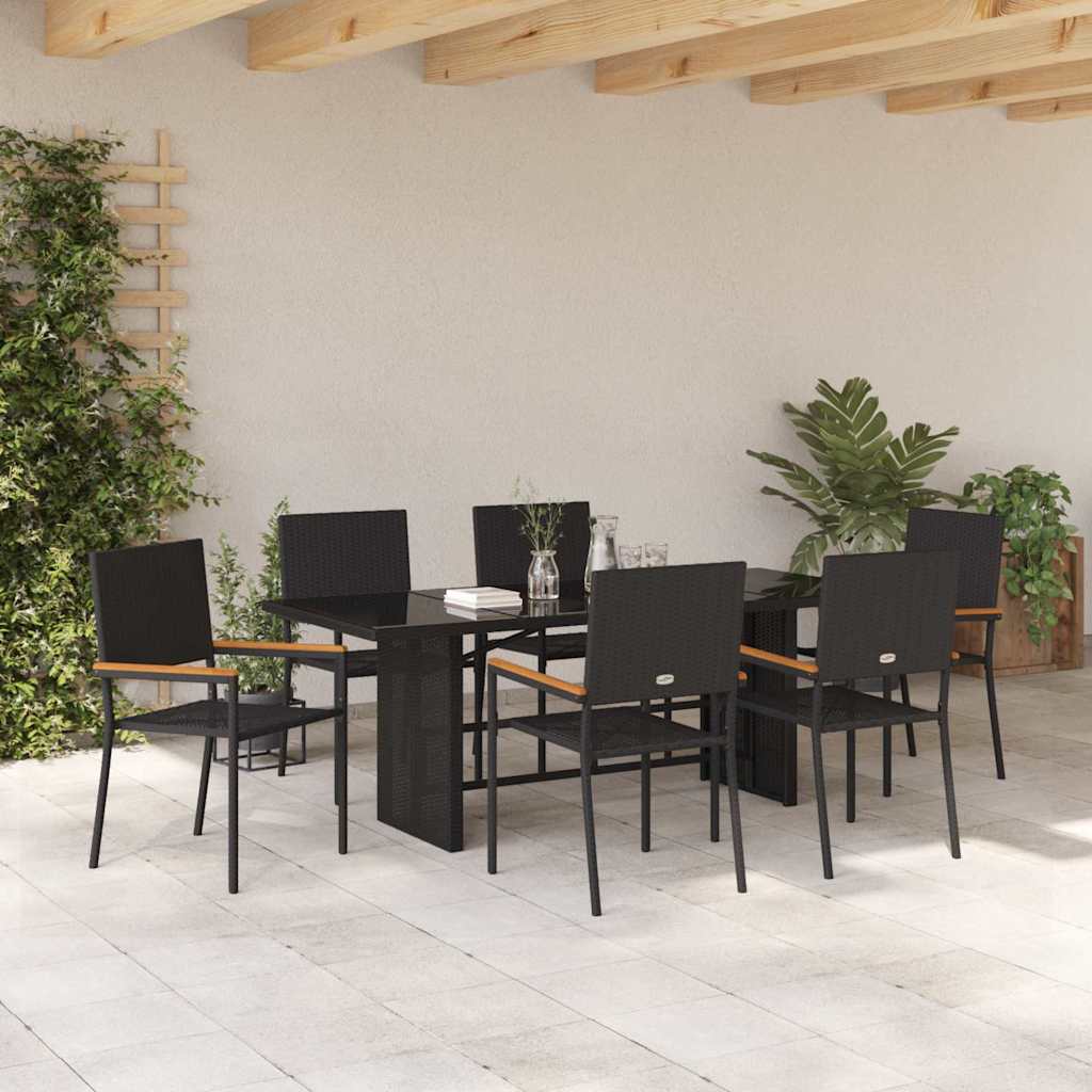 vidaXL Garten Essgruppe 7 pcs Schwarz Poly-Rattan