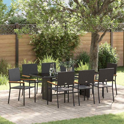 vidaXL Garten Essgruppe 7 pcs Schwarz Poly-Rattan