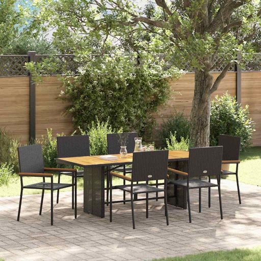 vidaXL Garten Essgruppe 7 pcs Schwarz Poly-Rattan