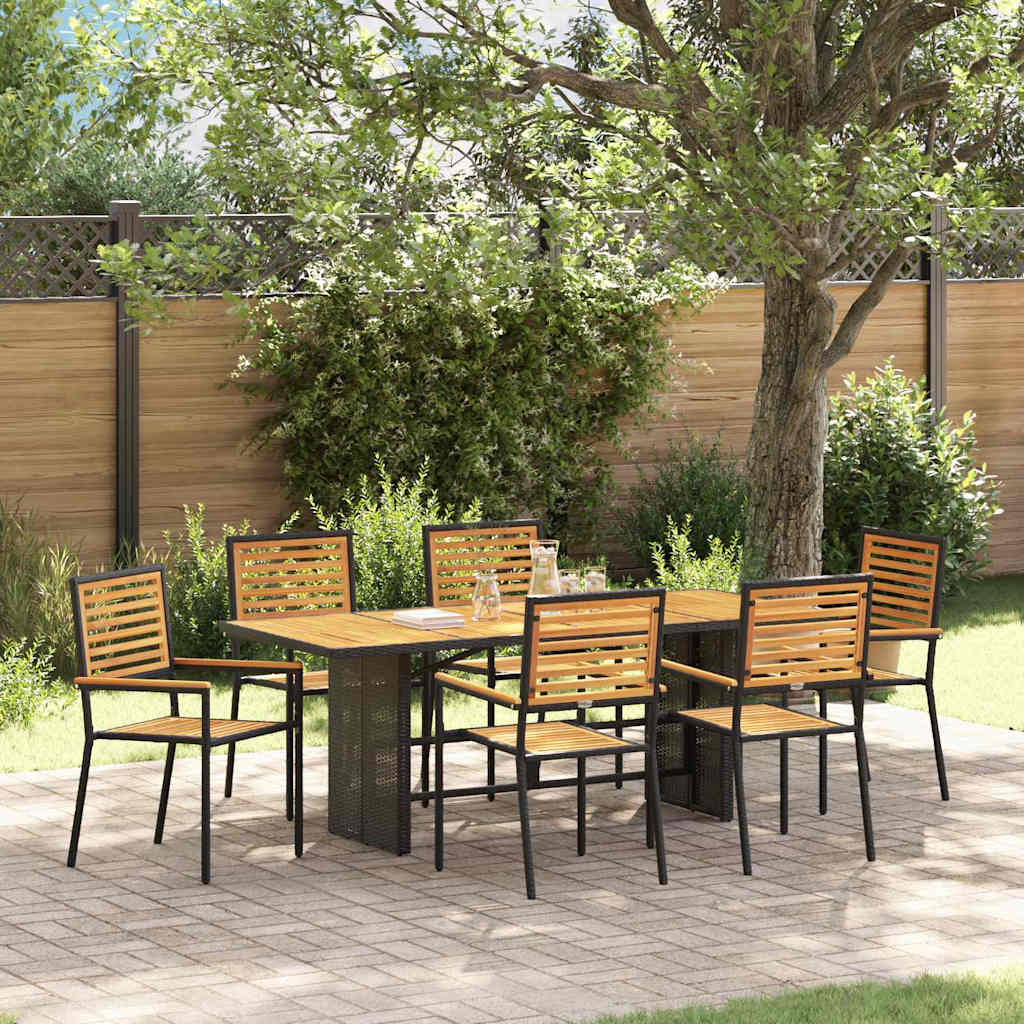 vidaXL Garten Essgruppe 7 pcs Schwarz und Braun Poly-Rattan