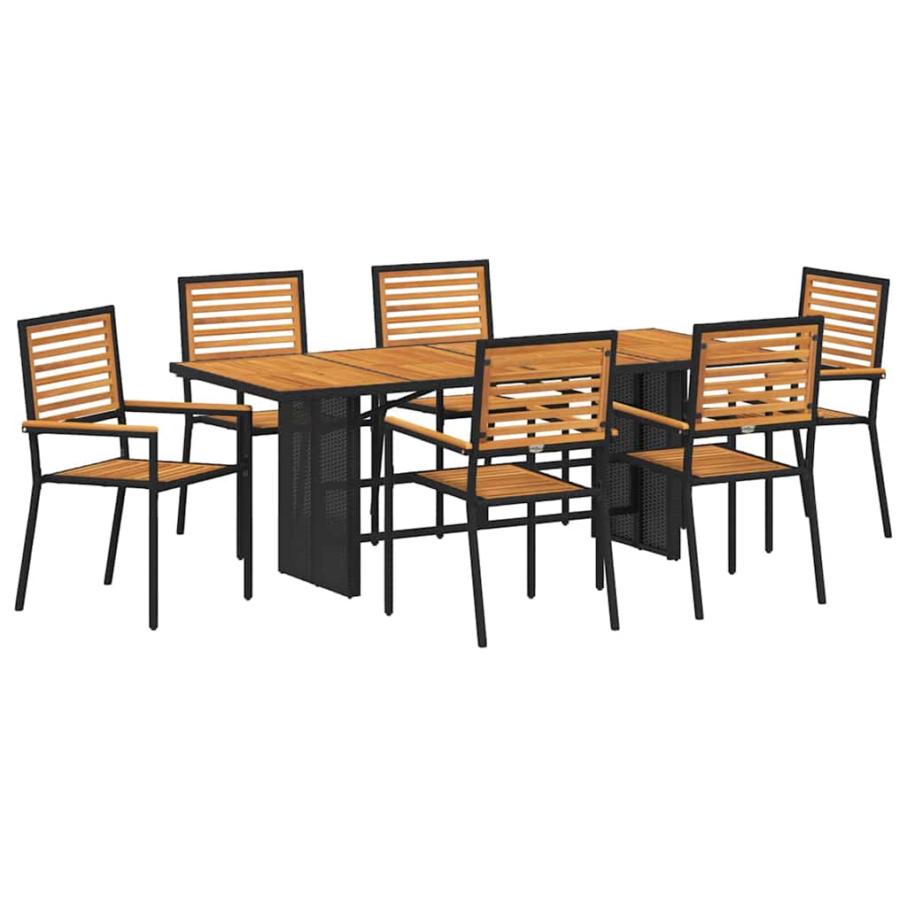 vidaXL Garten Essgruppe 7 pcs Schwarz und Braun Poly-Rattan