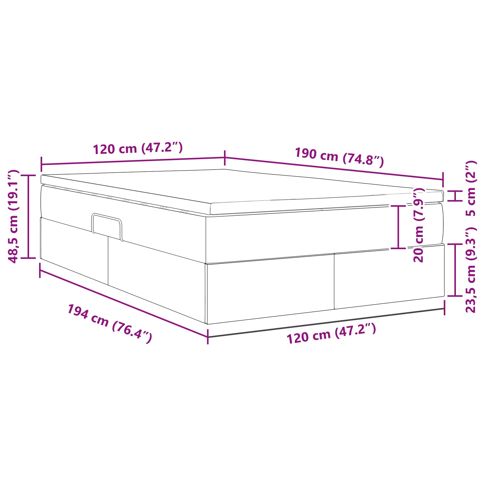 vidaXL Aufbewahrungsbett mit Matratze Hellgrau 120 x 190 cm Polyester
