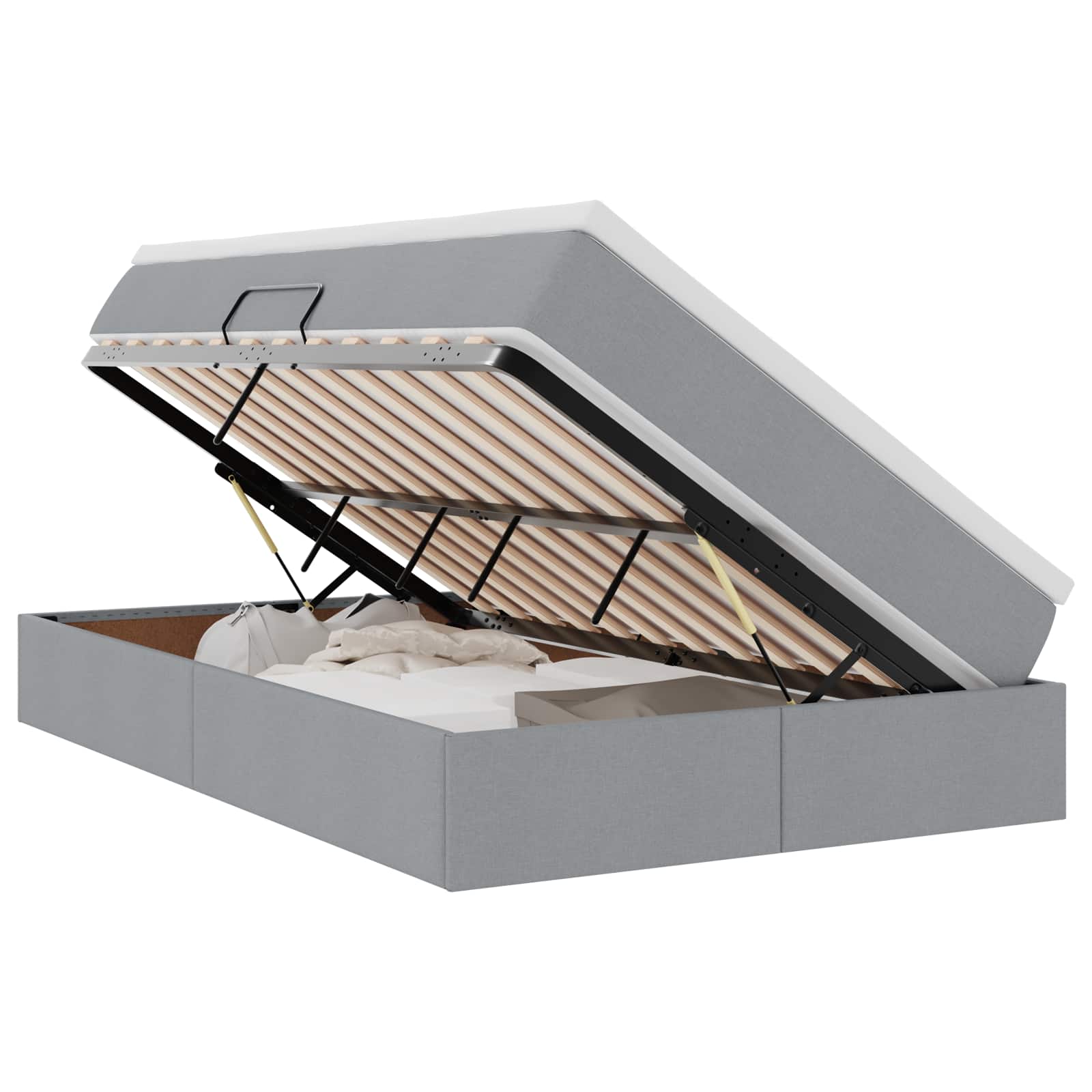 vidaXL Aufbewahrungsbett mit Matratze Hellgrau 120 x 190 cm Polyester