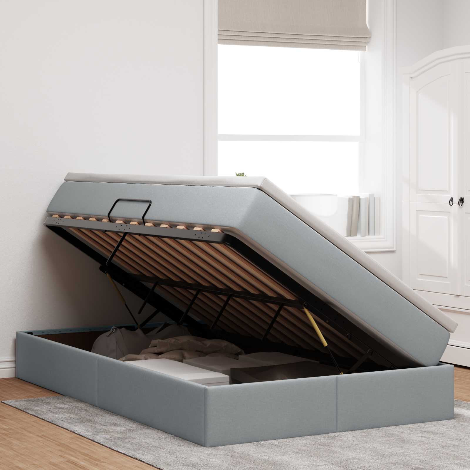 vidaXL Aufbewahrungsbett mit Matratze Hellgrau 120 x 190 cm Polyester