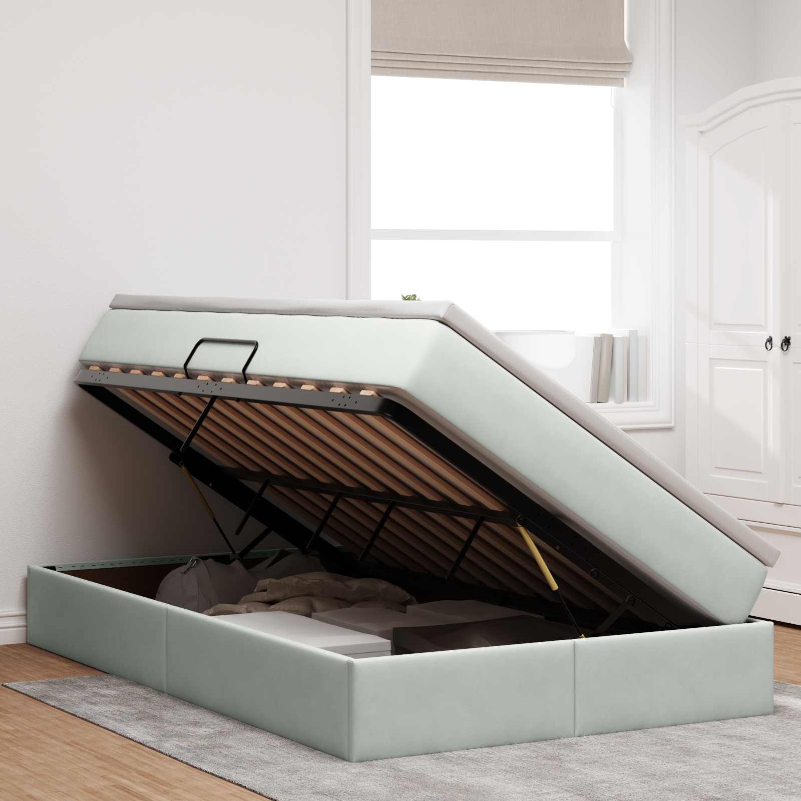 vidaXL Aufbewahrungsbett mit Matratze Hellgrau 120 x 190 cm Samt