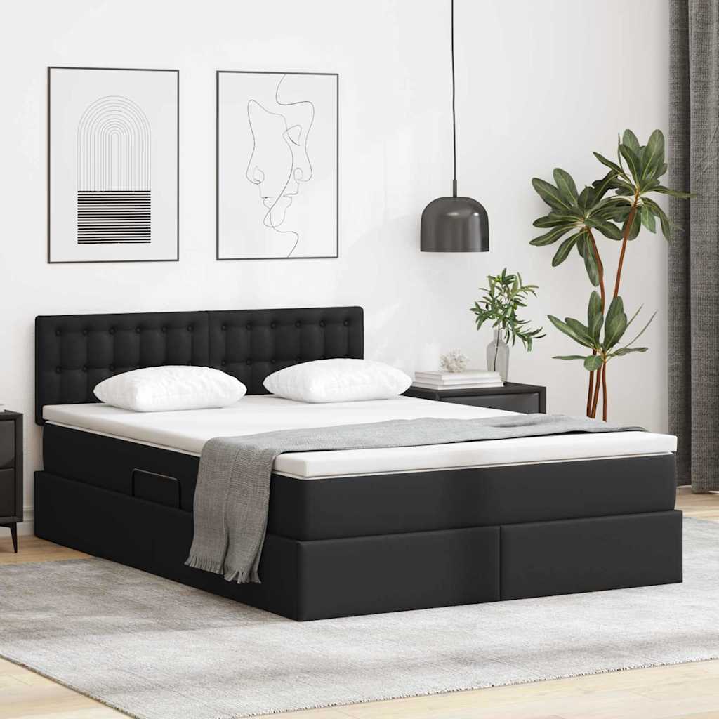 vidaXL Bett mit Matratze mit Kopfteil Schwarz 120 x 190 cm Kunstleder