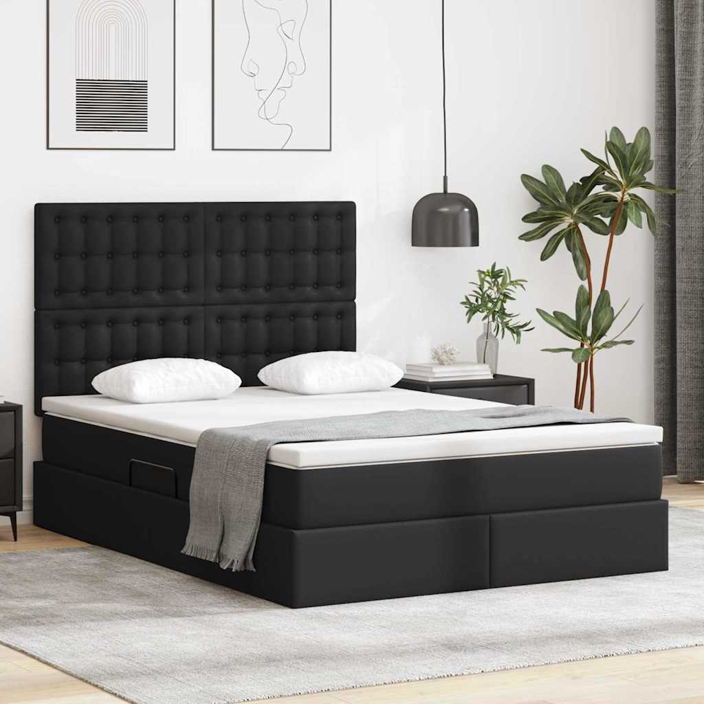 vidaXL Bett mit Matratze mit Kopfteil Schwarz 120 x 190 cm Kunstleder