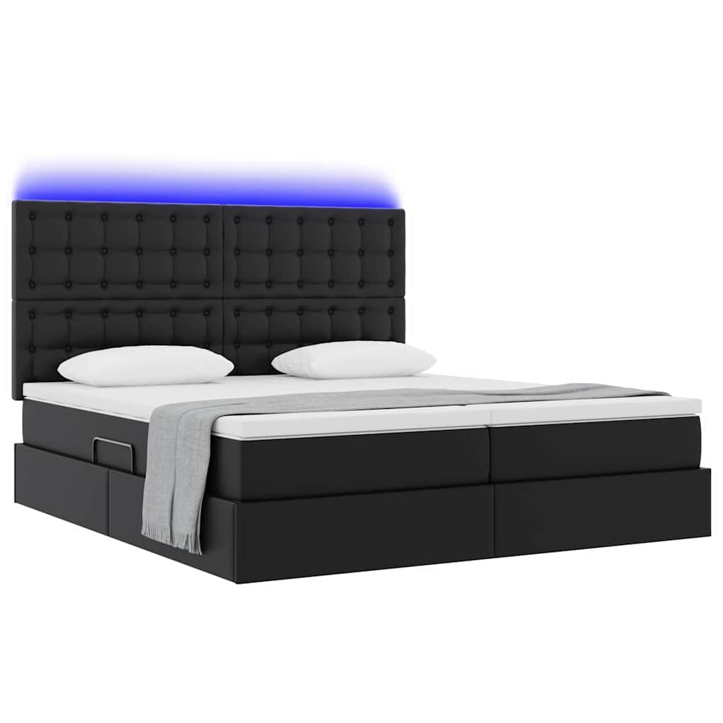 vidaXL Bett mit LED-Lichtleisten mit Kopfteil Schwarz 200 x 200 cm PVC