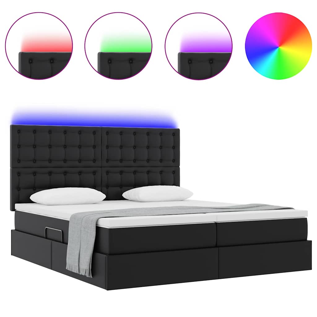 vidaXL Bett mit LED-Lichtleisten mit Kopfteil Schwarz 200 x 200 cm PVC