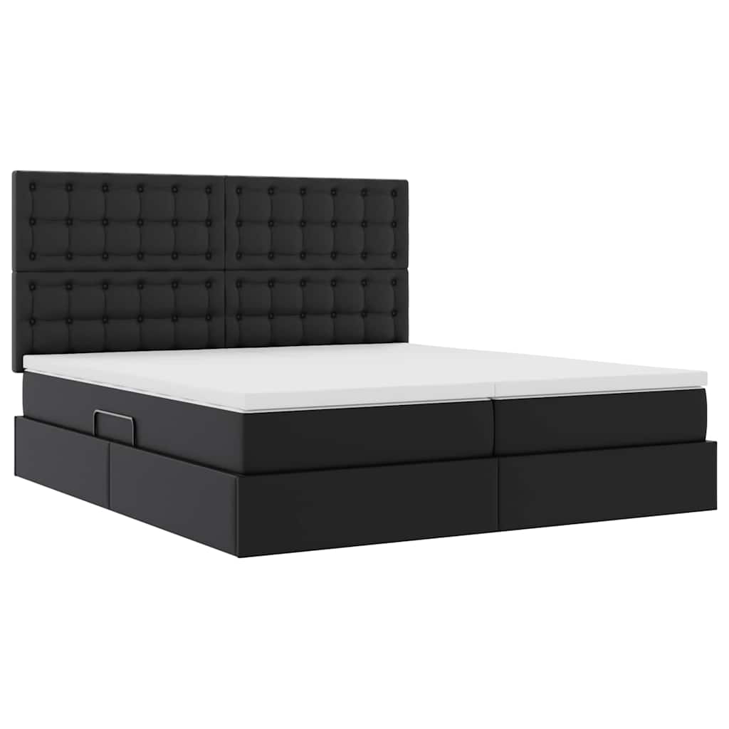 vidaXL Bett mit LED-Lichtleisten mit Kopfteil Schwarz 200 x 200 cm PVC