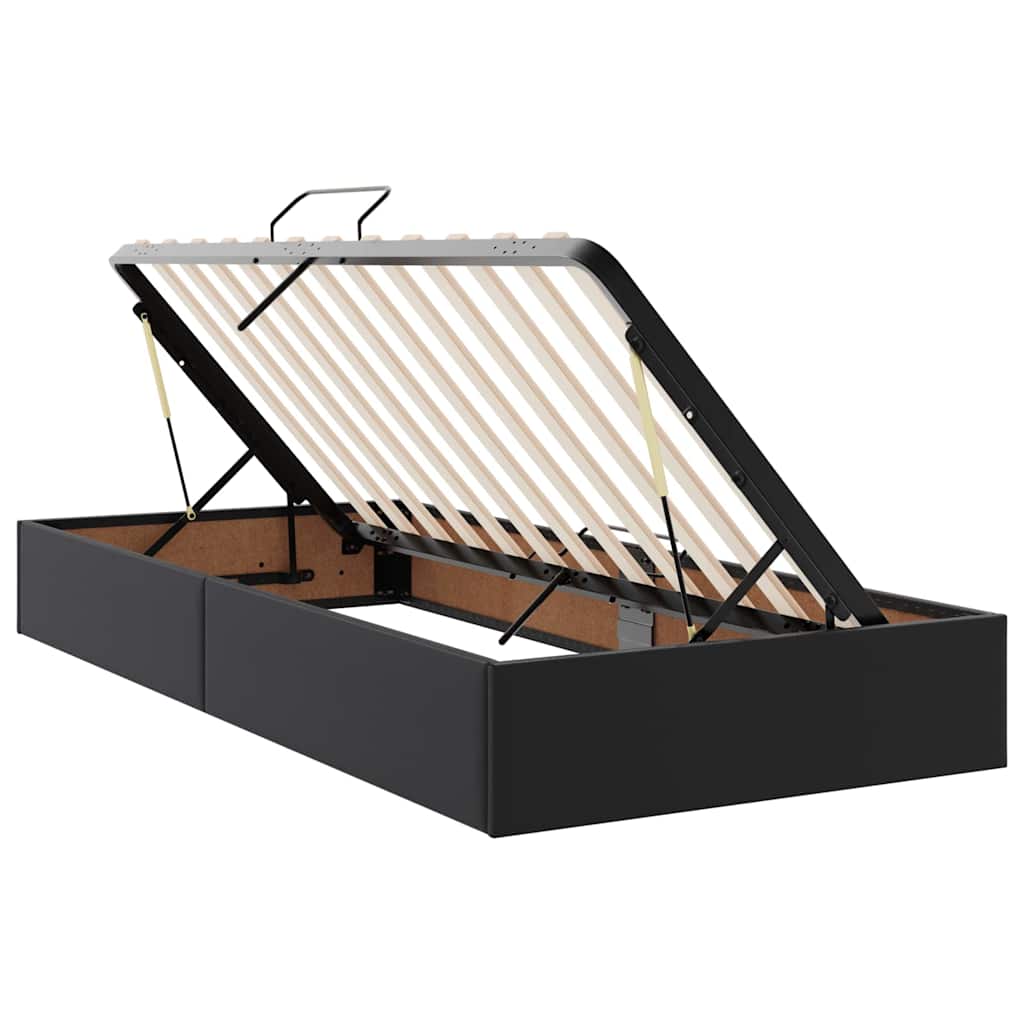 vidaXL Bett mit LED-Lichtleisten mit Kopfteil Schwarz 200 x 200 cm PVC