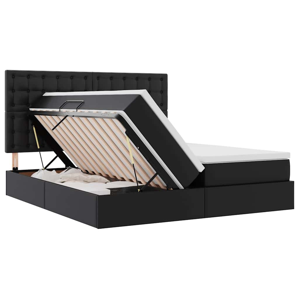 vidaXL Bett mit LED-Lichtleisten mit Kopfteil Schwarz 200 x 200 cm PVC