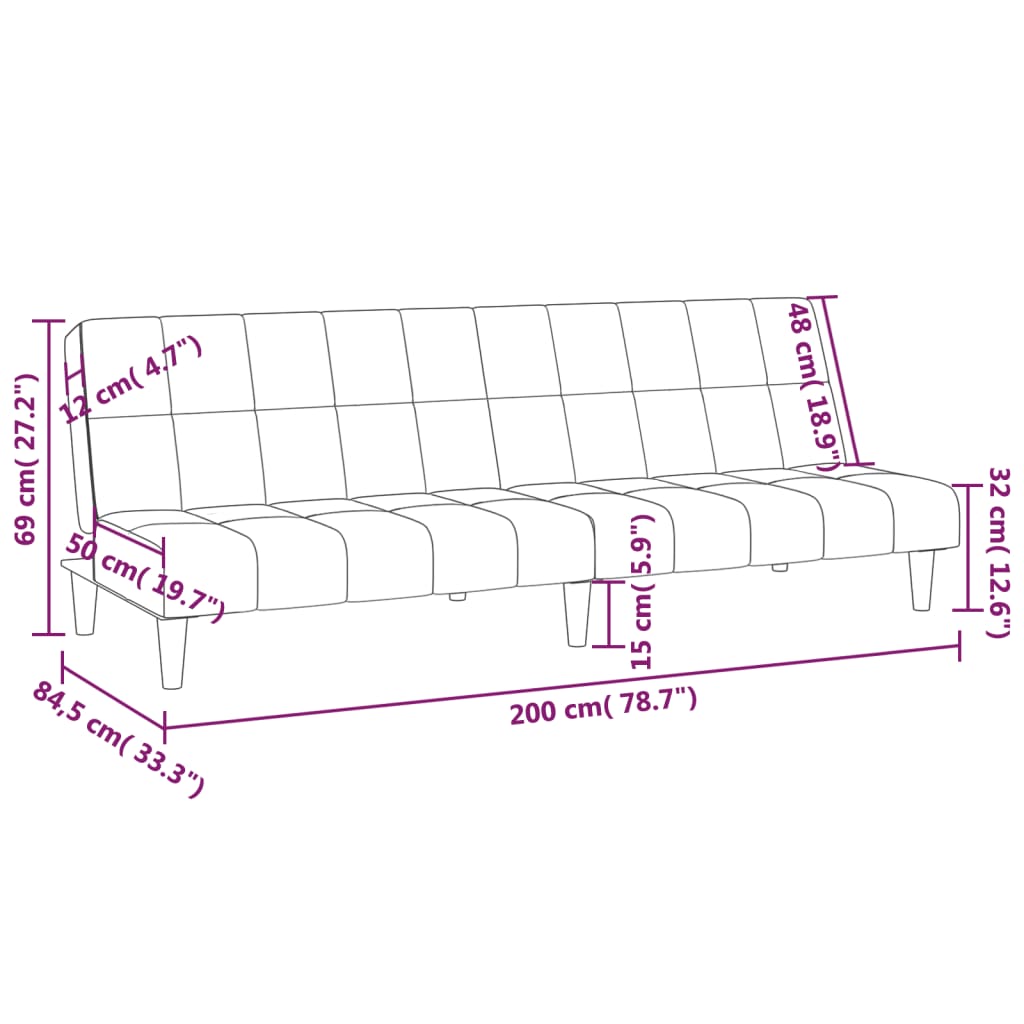 vidaXL Schlafsofa 2-Sitzer Schwarz Samt
