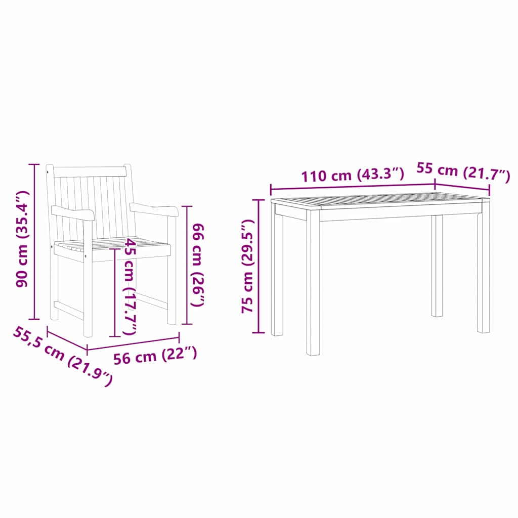 vidaXL Garten Essgruppe 3 pcs Braun Massivholz Akazie