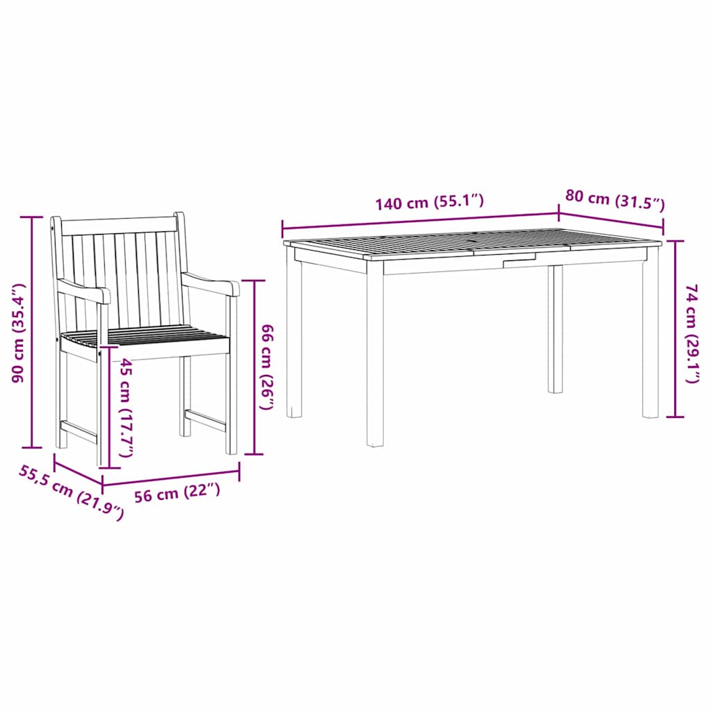 vidaXL Garten Essgruppe 5 pcs Braun Massivholz Akazie