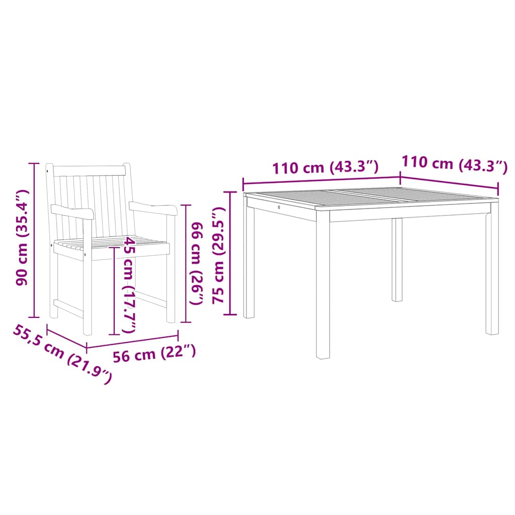 vidaXL Garten Essgruppe 3 pcs Braun Massivholz Akazie