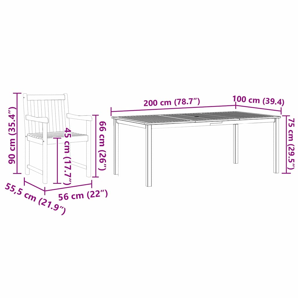 vidaXL Garten Essgruppe 7 pcs Braun Massivholz Akazie