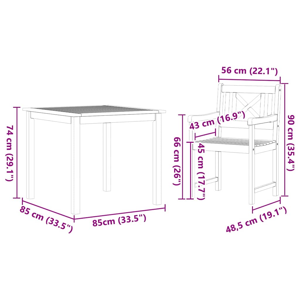 vidaXL Garten Essgruppe 3 pcs Braun Massivholz Akazie
