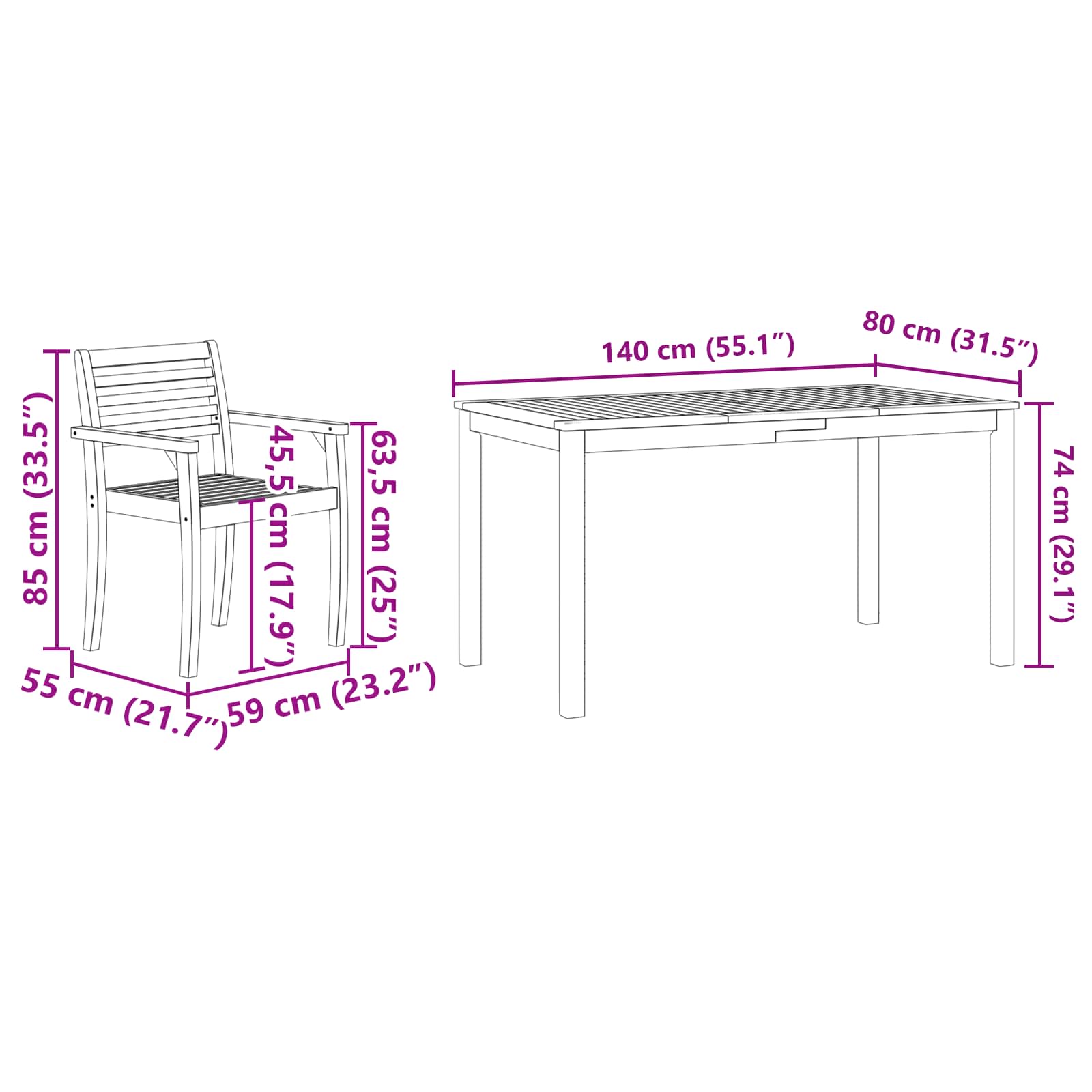 vidaXL Garten Essgruppe 5 pcs Braun Massivholz Akazie