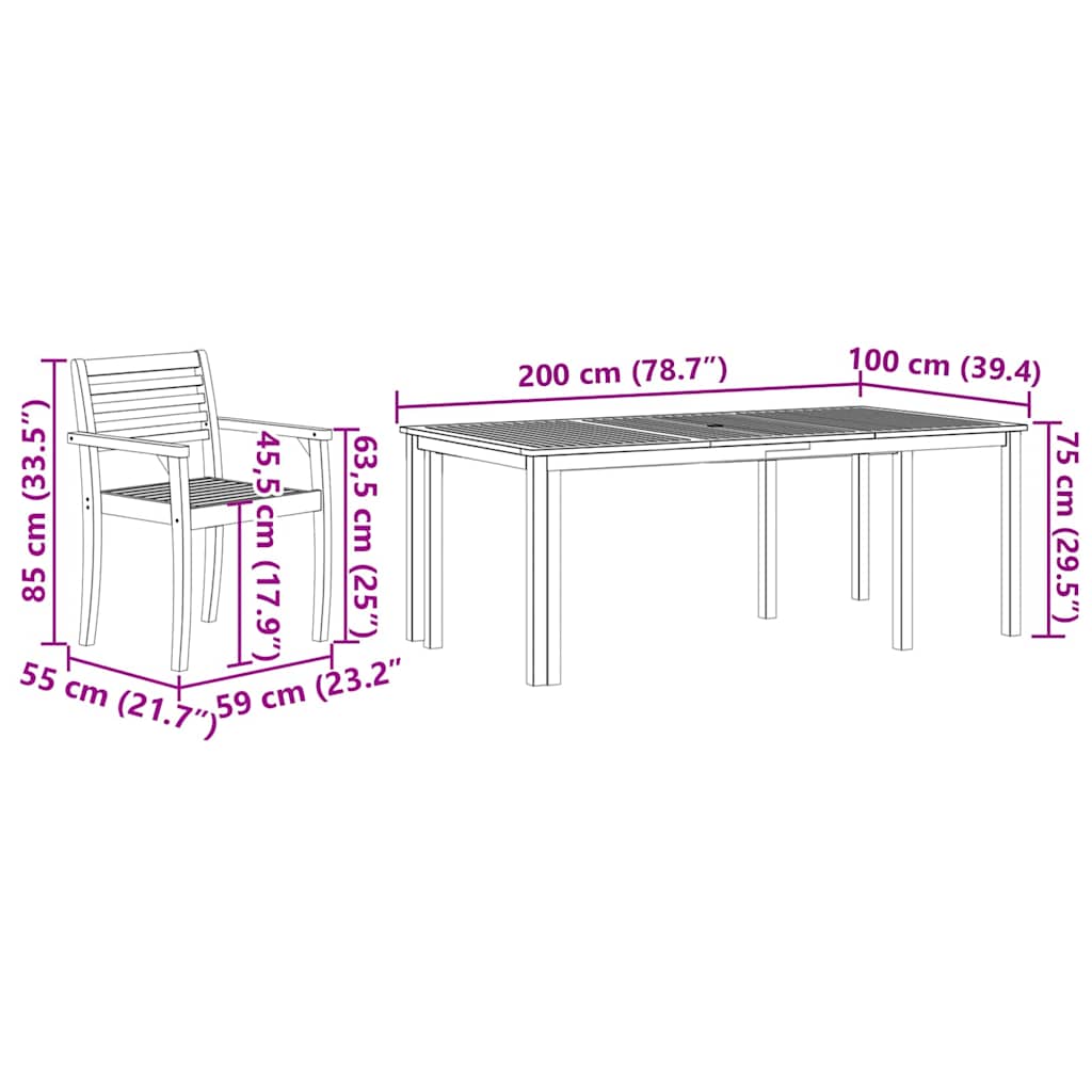 vidaXL Garten Essgruppe 7 pcs Braun Massivholz Akazie