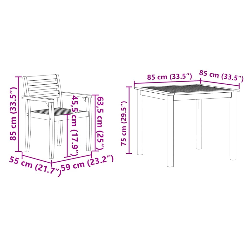 vidaXL Garten Essgruppe 3 pcs Braun Massivholz Akazie