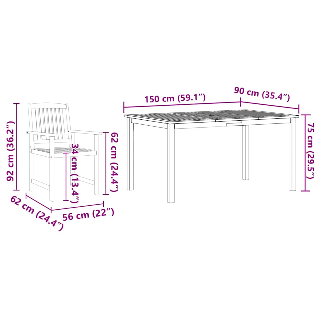 vidaXL Garten Essgruppe 5 pcs Braun Massivholz Akazie