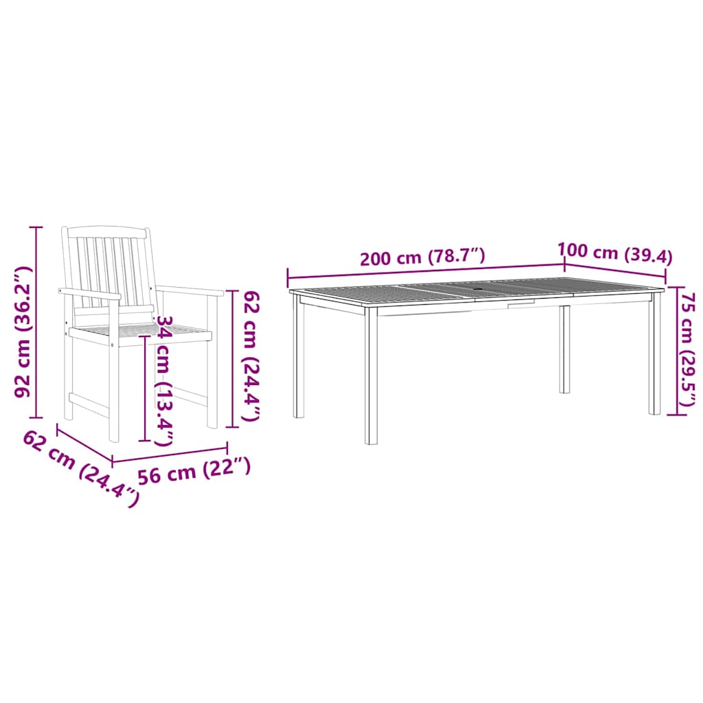 vidaXL Garten Essgruppe 7 pcs Braun Massivholz Akazie