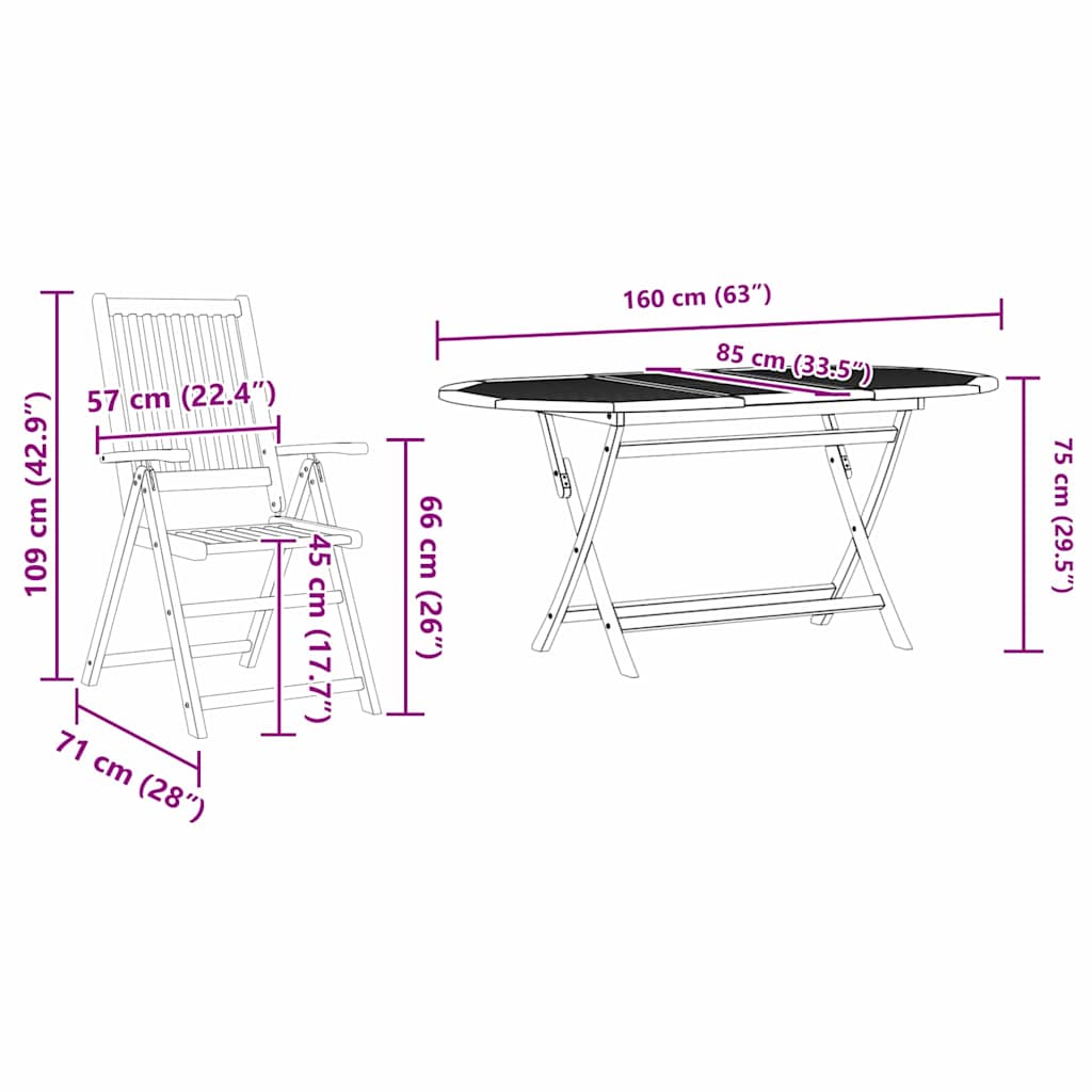 vidaXL Garten Essgruppe 5 pcs Braun Massivholz Akazie