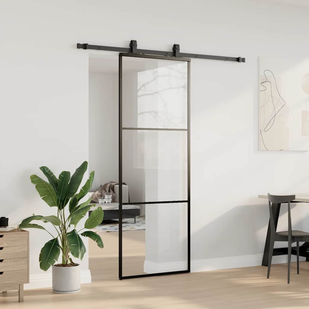 vidaXL Schiebetür mit Beschlag Schwarz 76x205 cm ESG-Glas