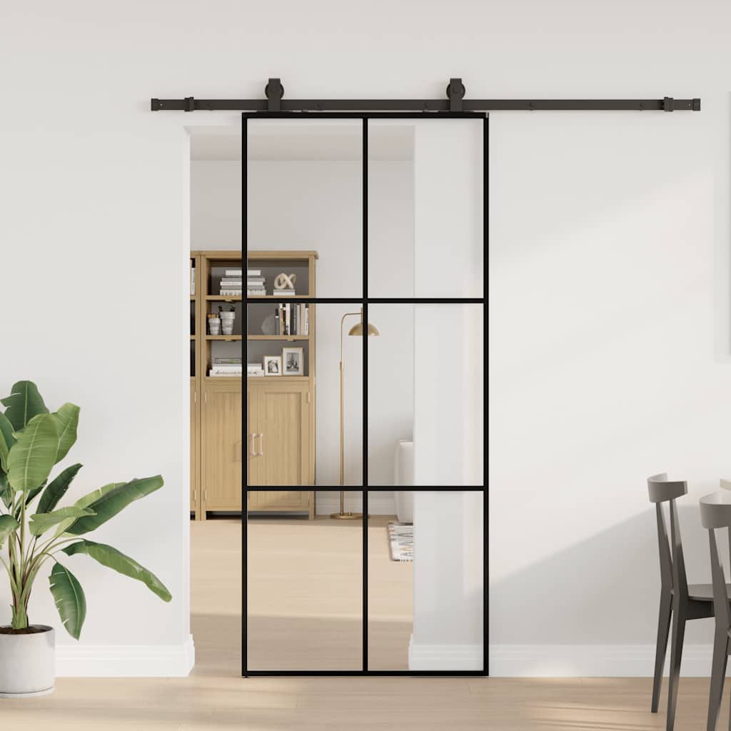 vidaXL Schiebetür mit Beschlag Schwarz 76x205 cm ESG-Glas