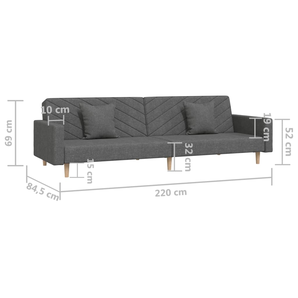 vidaXL Schlafsofa 2-Sitzer mit 2 Kissen Dunkelgrau Stoff