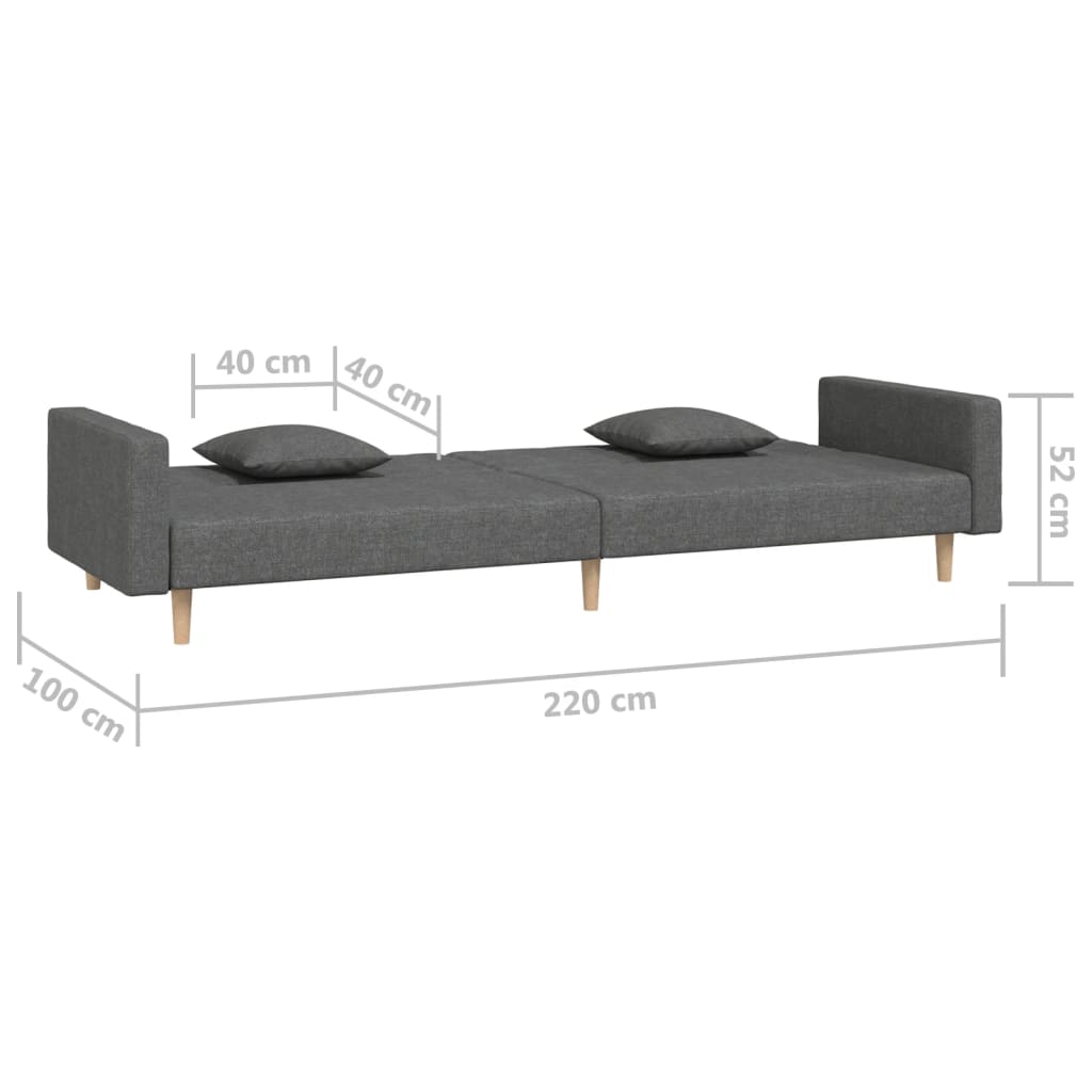 vidaXL Schlafsofa 2-Sitzer mit 2 Kissen Dunkelgrau Stoff
