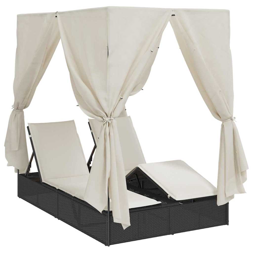 vidaXL Doppelte Sonnenliege mit Dach Schwarz 205 x 129 x 200 cm