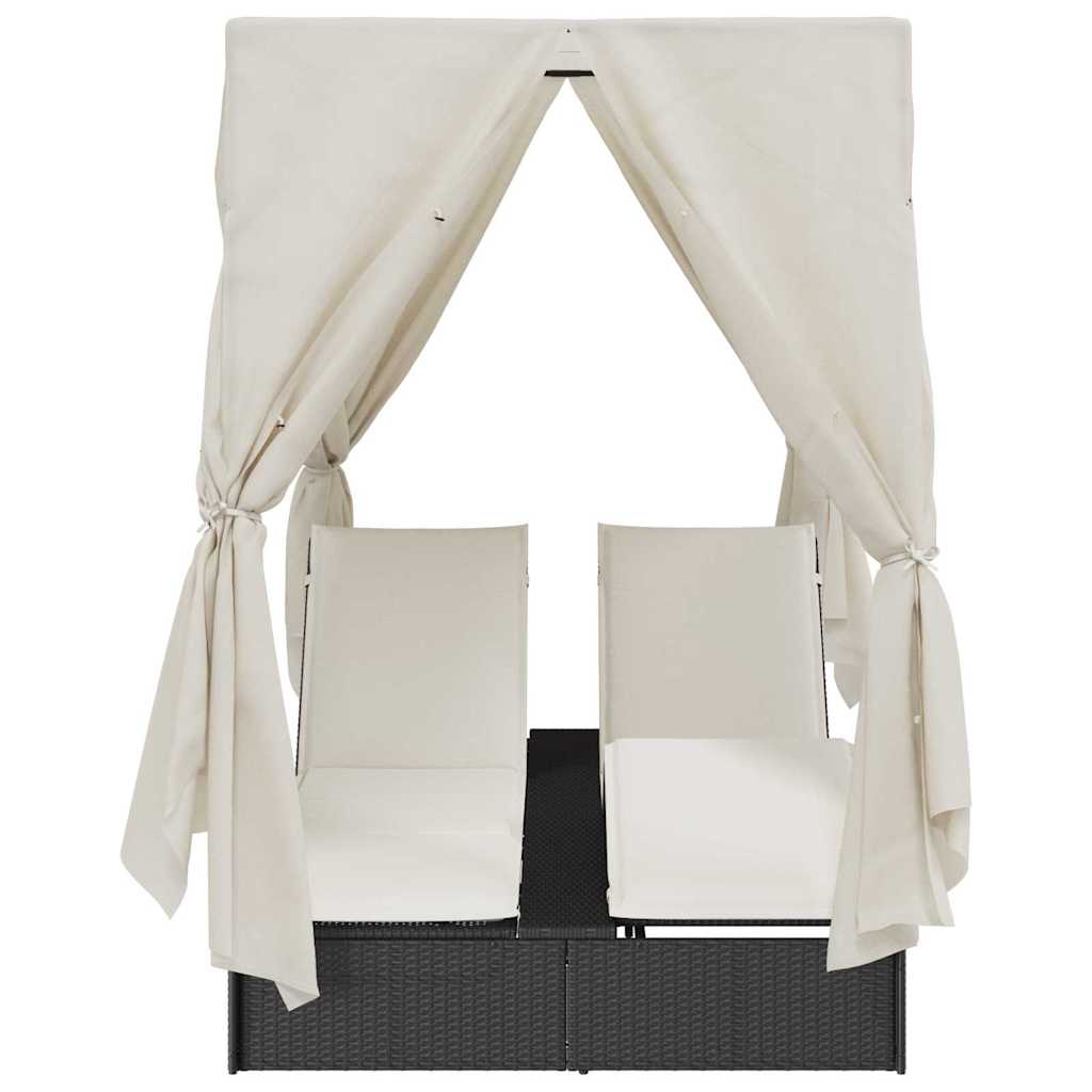 vidaXL Doppelte Sonnenliege mit Dach Schwarz 205 x 129 x 200 cm