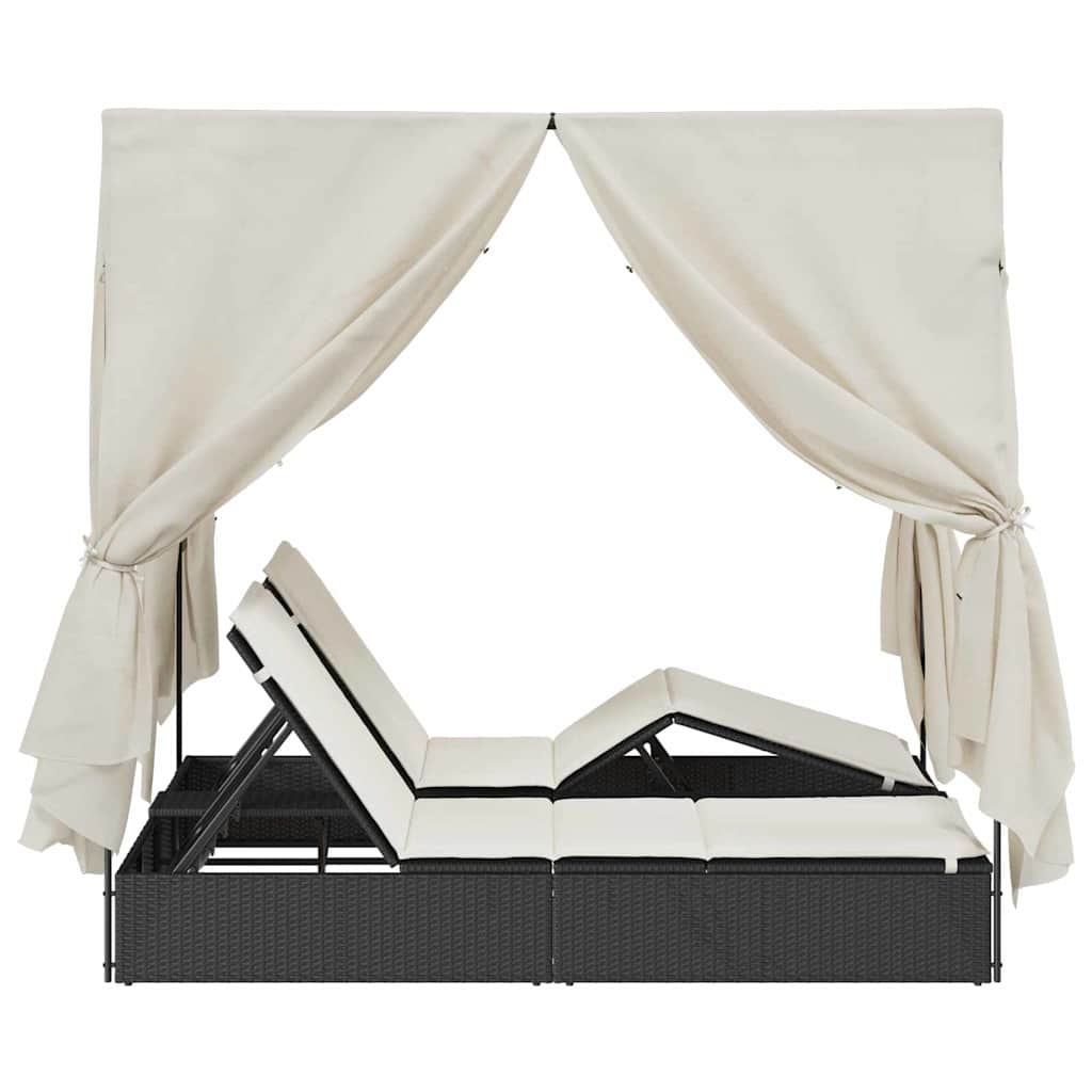 vidaXL Doppelte Sonnenliege mit Dach Schwarz 205 x 129 x 200 cm